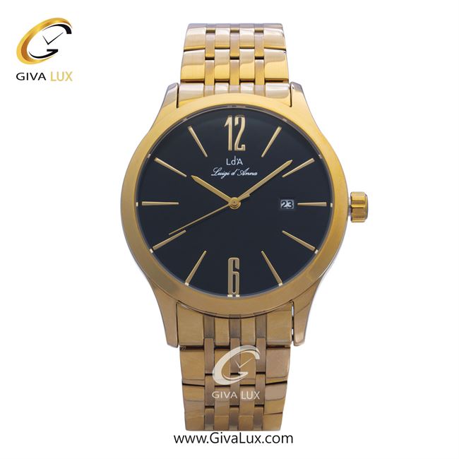 ساعت مچی اورجینال مردانه LdA | لوئیجی د آنا | Luigi d'Ana طلایی | طلایی| مشکی| کد رفرنس 2419